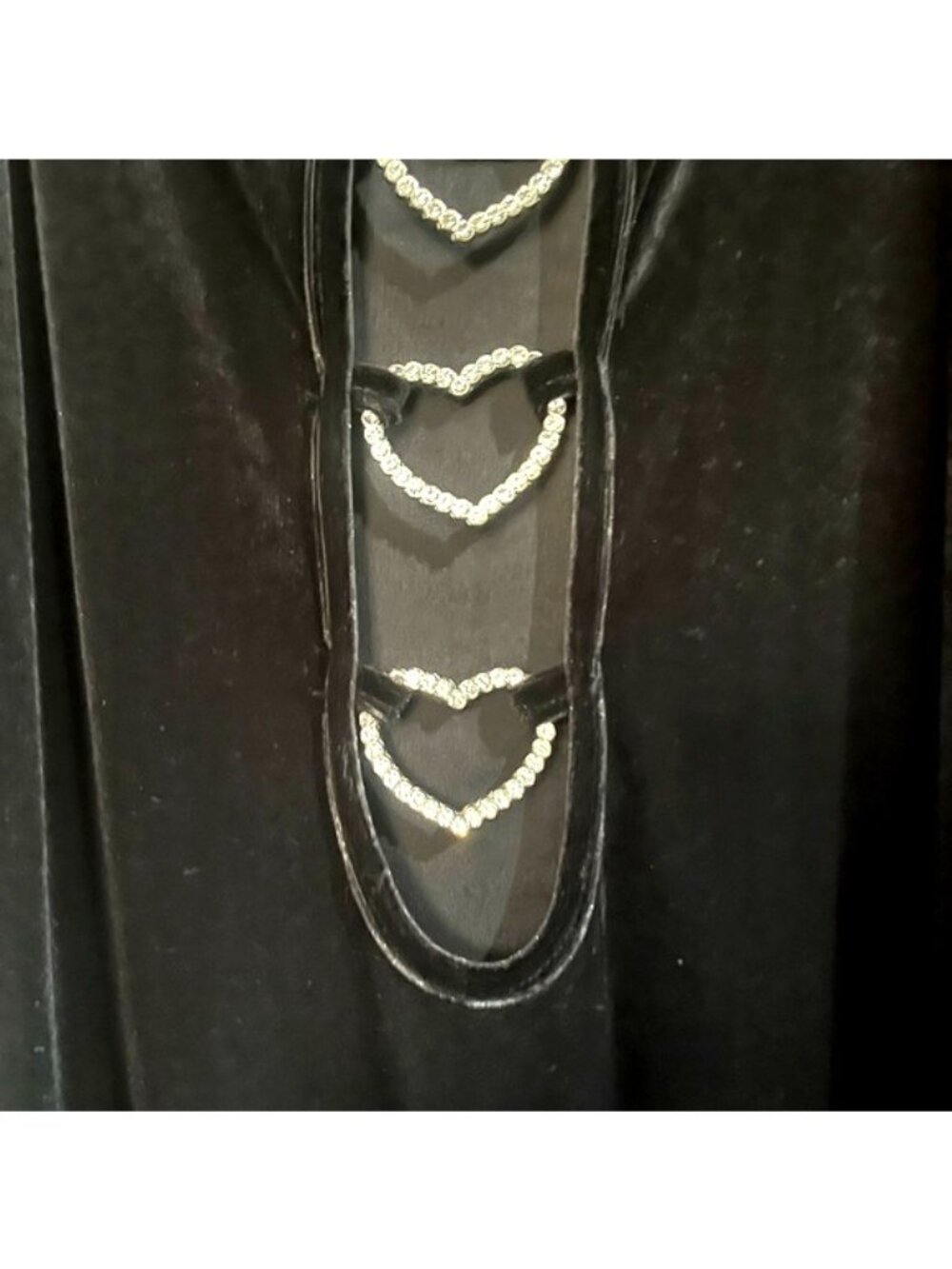 SHEIN Black Velvet Mini Sexy Rhinestone Heart Cutouts Spaghetti Straps Dress - Picture 16 of 16